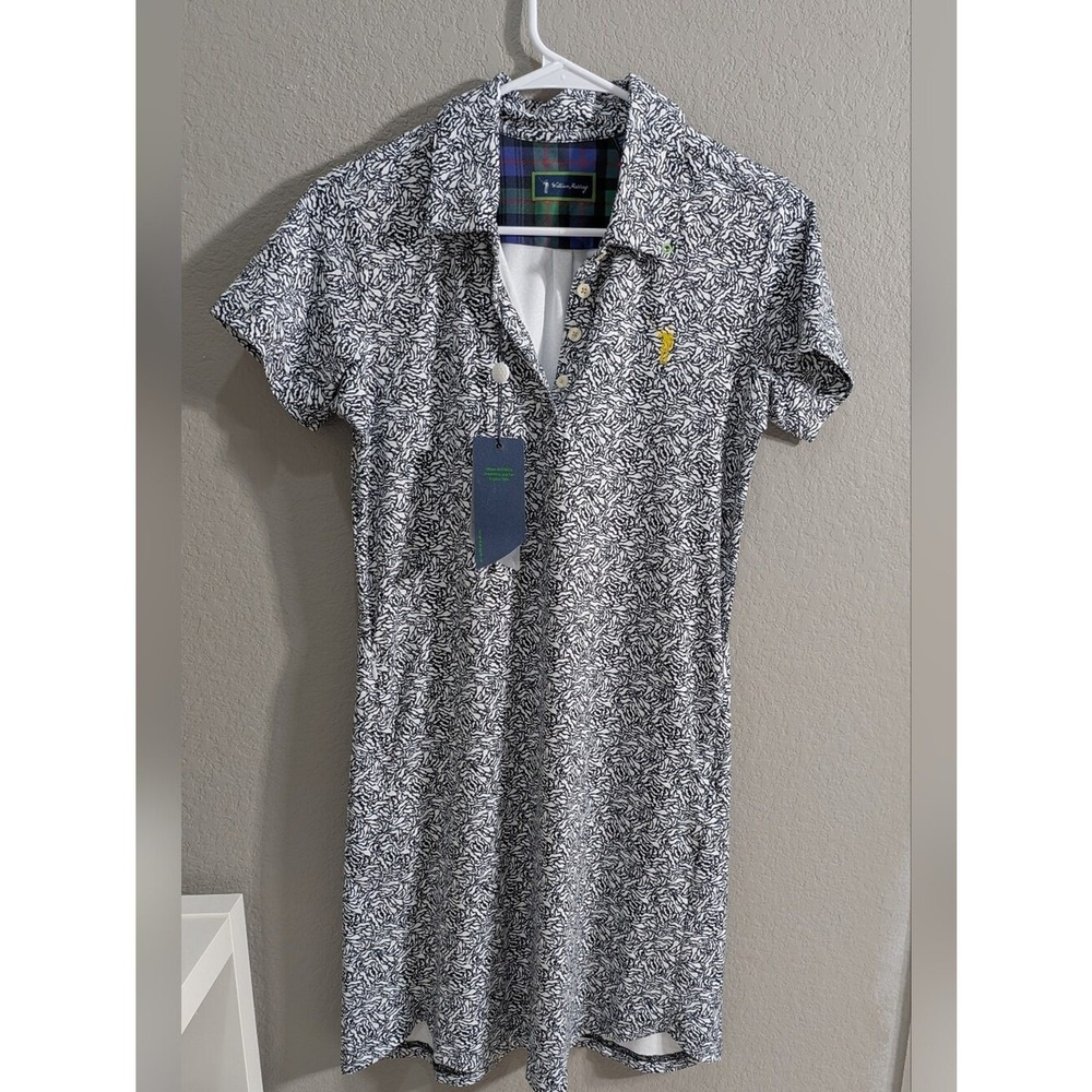New William Murray Golf Black & White Mini Dress with Yellow Logo Small